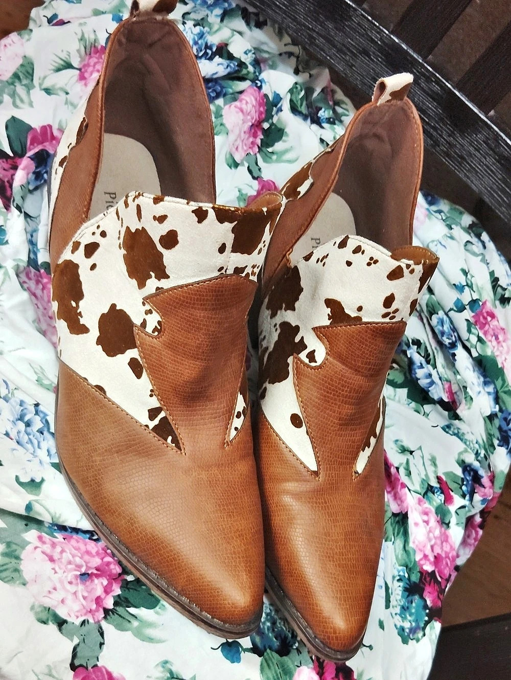Pierre Dumas Cow Print Ankle Boots Brown & Cream